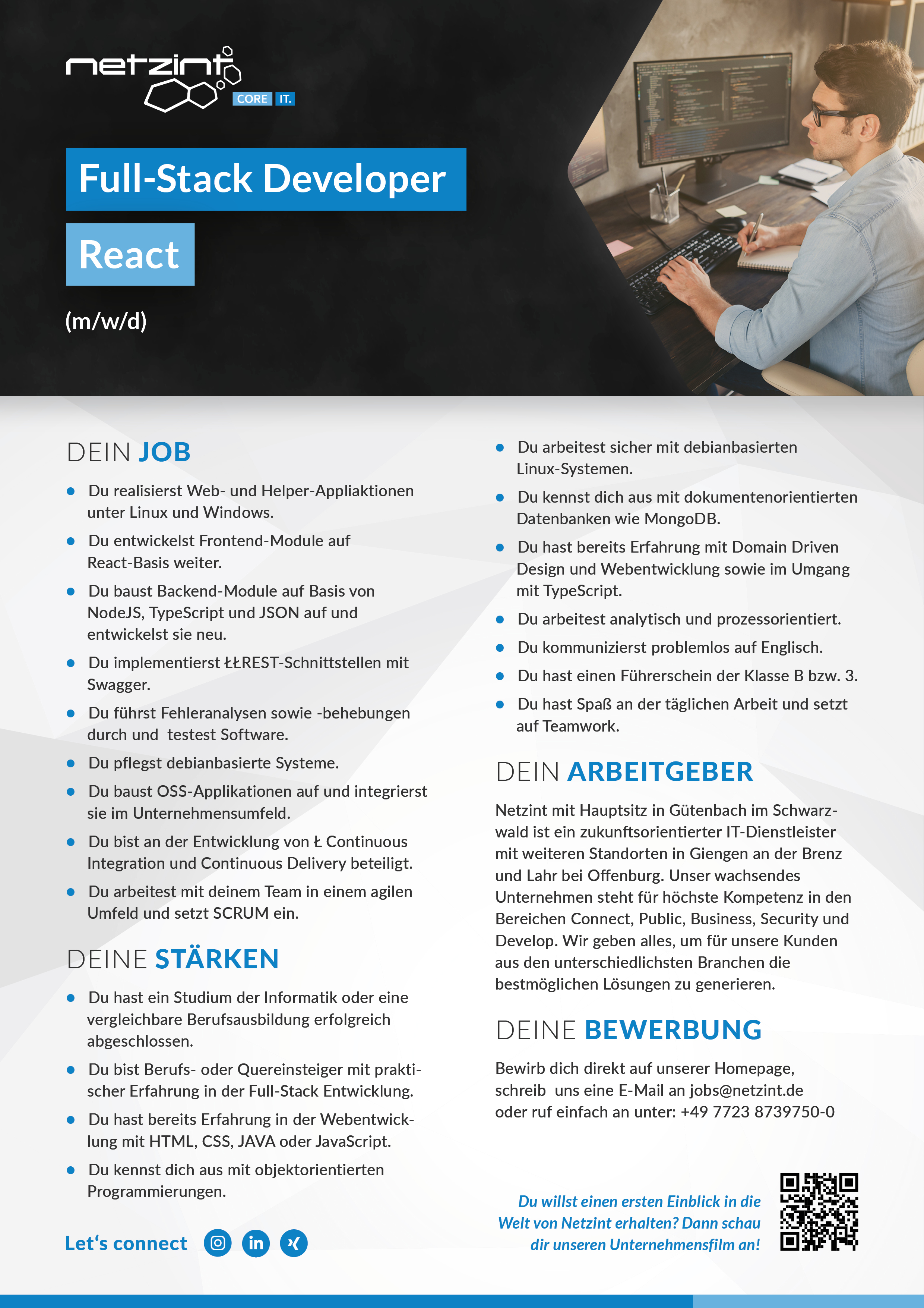 Stellenanzeige Full-Stack Developer React (m/w/d)